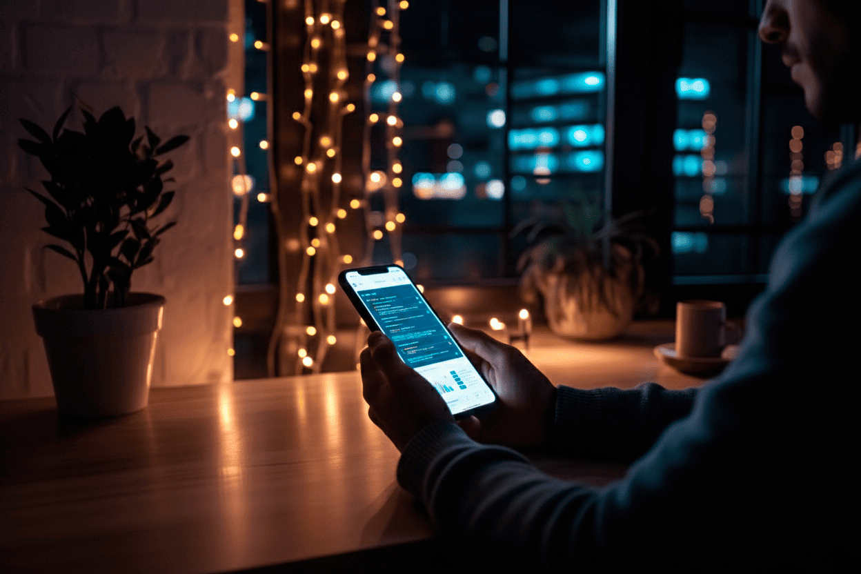 Программист, кодирующий на ноутбуке ночью